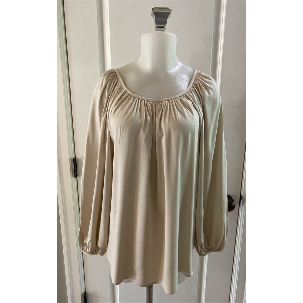 Theory Jenica Silk Balloon Sleeve Blouse Womens Size M Ivory Career Quiet Luxury